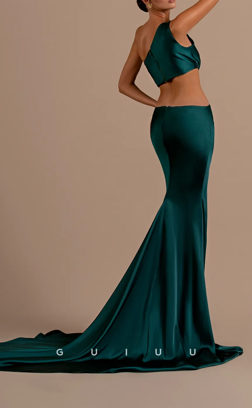 G3255 - Chic & Modern Fitted One Shoulder Pleats Long Formal Prom Dresses