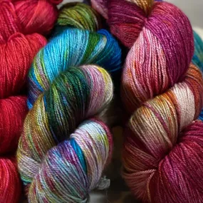 Gala  70% BFL Wool, 20% Silk, 10% Cashmere. 438 Yards US 1-3 Needle