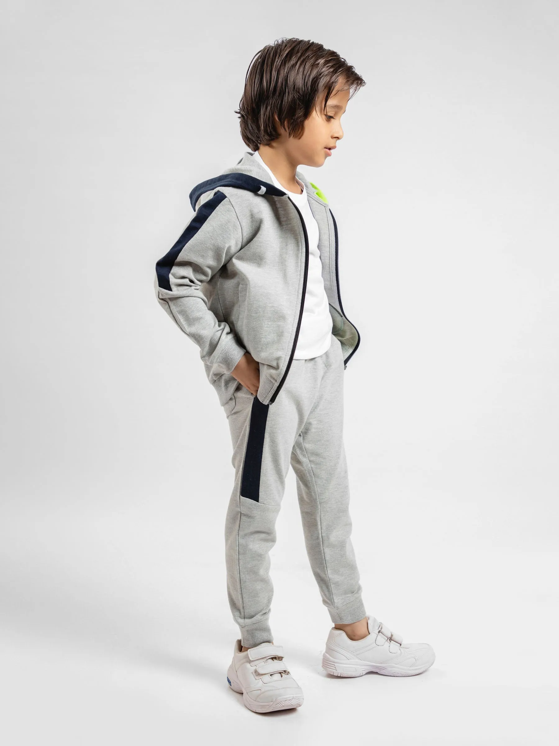 Grey Tracksuit With Hoodie & Jogger Pajama - Pack Of 2 PC