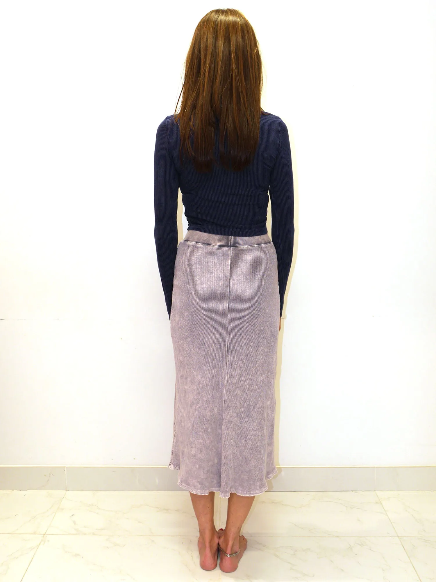 Hashtag Ribbed Mineral Dyed Midi Skirt