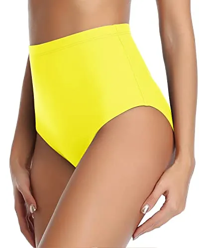 High-Rise Retro High Waist Swim Bottoms-Neon Yellow