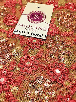 Indian Floral Intricate sequin embroidered Tulle net dress fabric 40" Wide M131