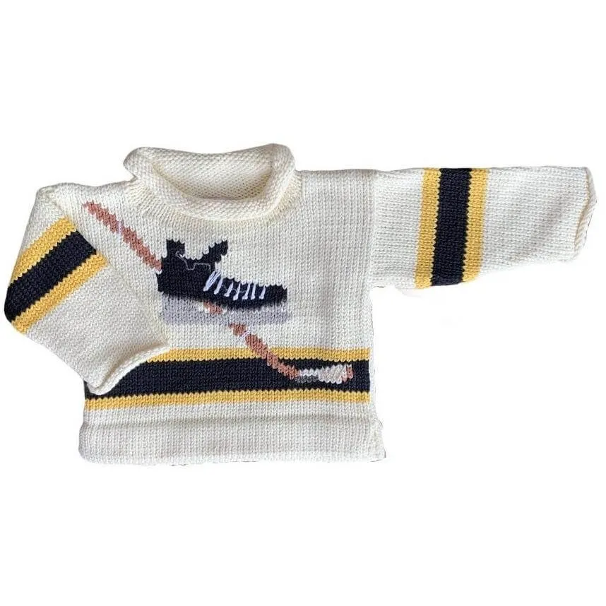 Ivory Yellow and Black Hockey Skate Roll Neck Sweater