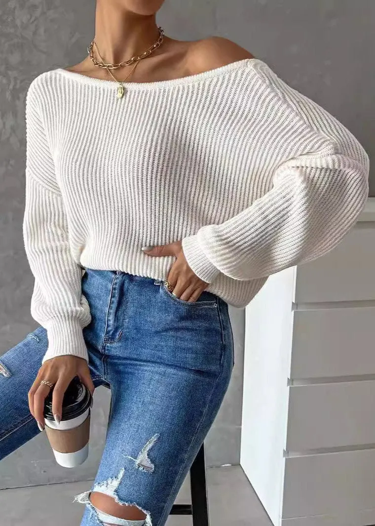 Ivyshape | Backless Knitted Sweater Soft Long Sleeve Design