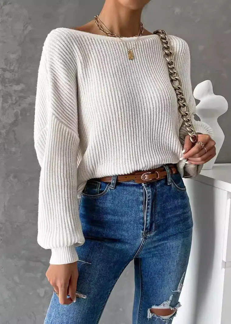 Ivyshape | Backless Knitted Sweater Soft Long Sleeve Design