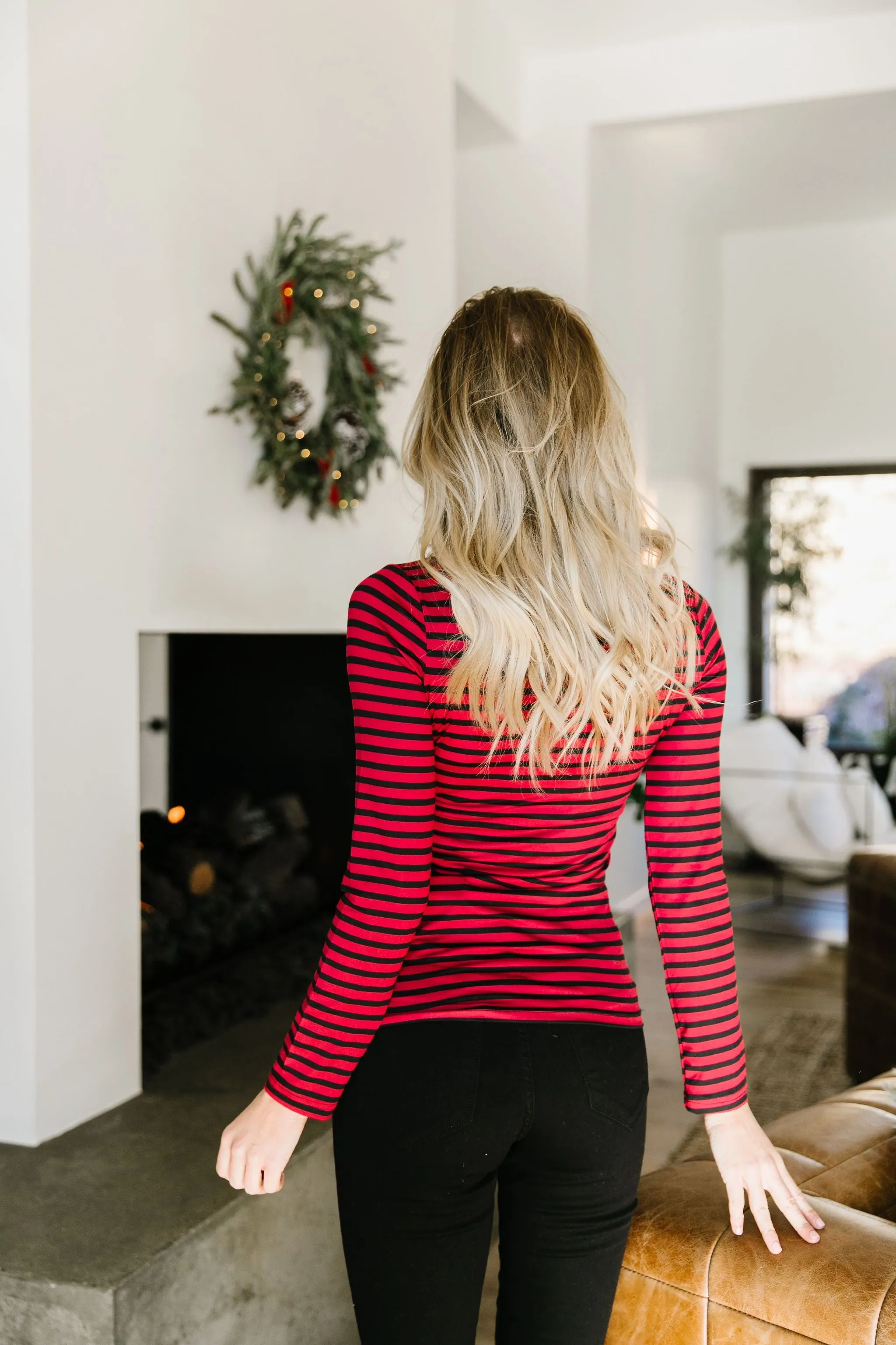 Layer Away Striped Turtleneck In Red