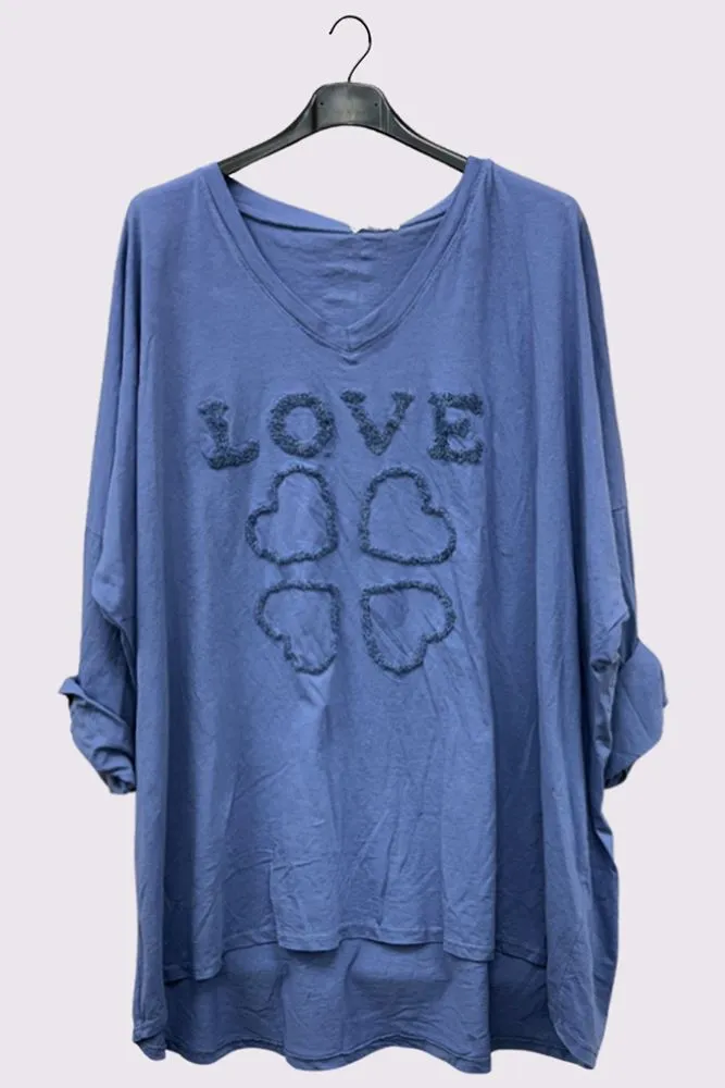 Love Heart Applique Pattern High Low Hem Top