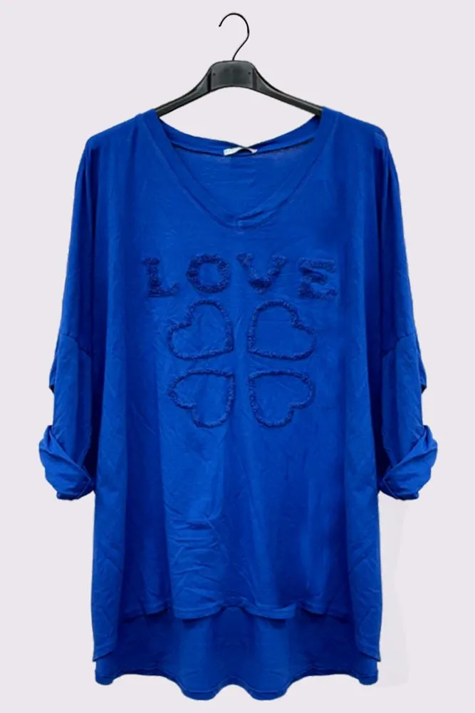 Love Heart Applique Pattern High Low Hem Top