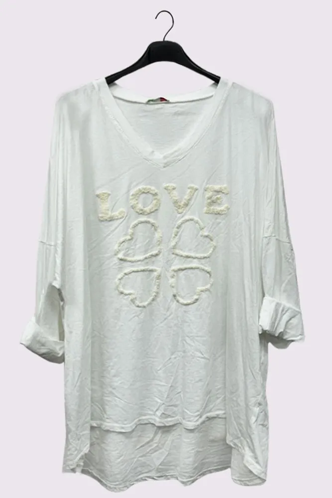 Love Heart Applique Pattern High Low Hem Top