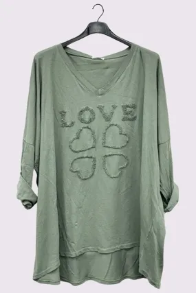 Love Heart Applique Pattern High Low Hem Top