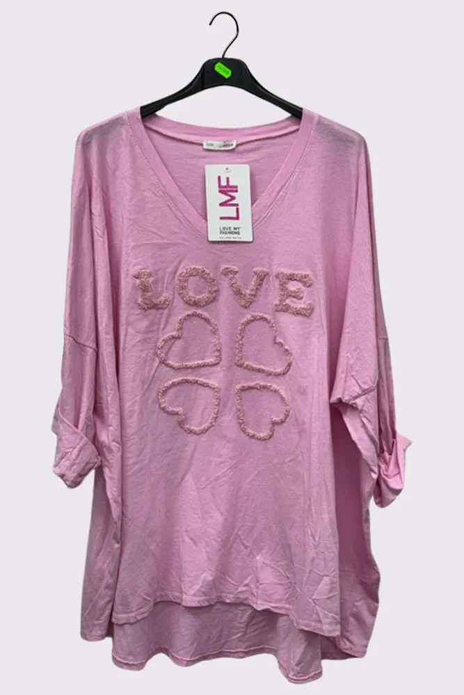 Love Heart Applique Pattern High Low Hem Top