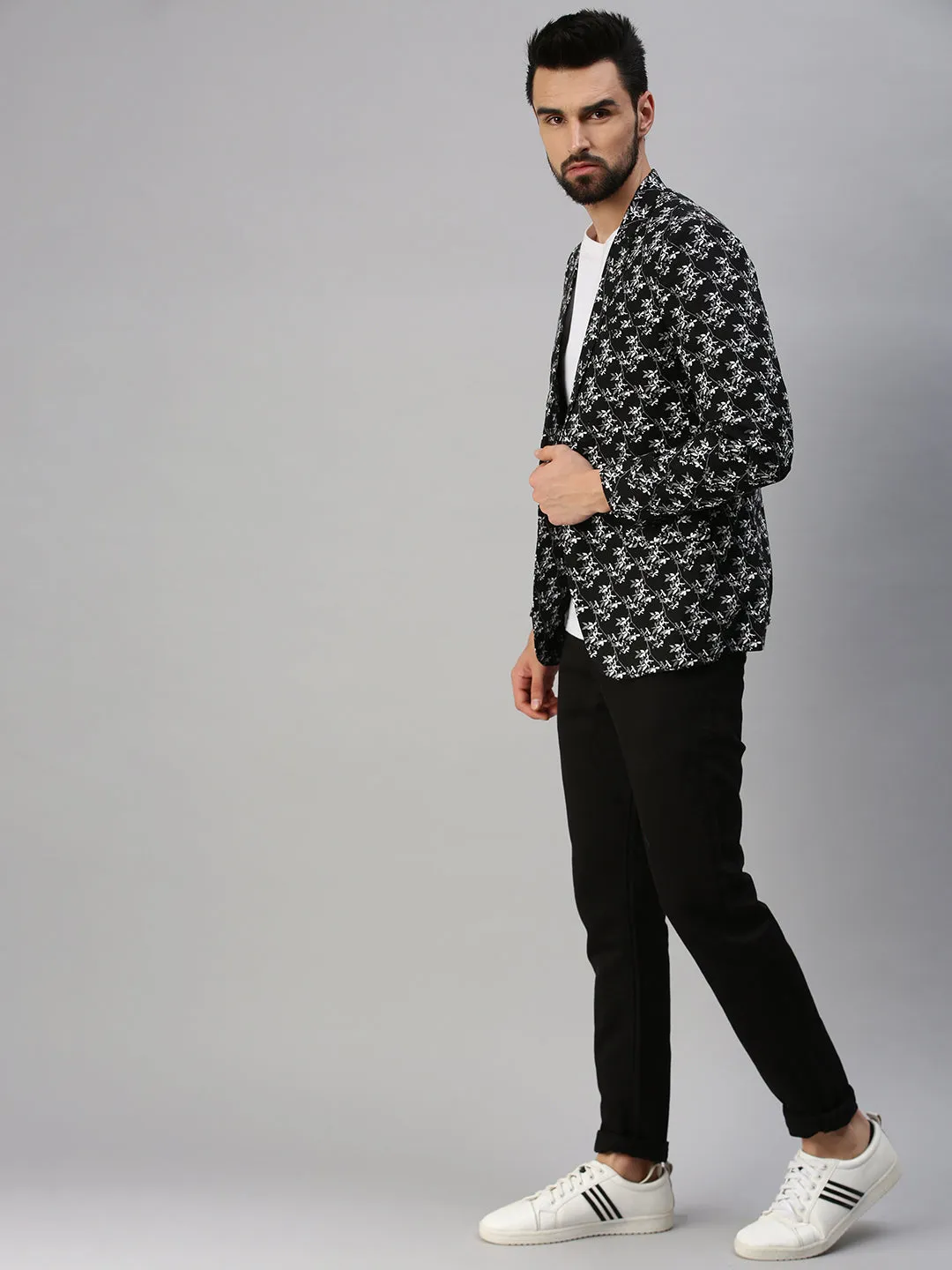 Men Black Printed Party Blazers