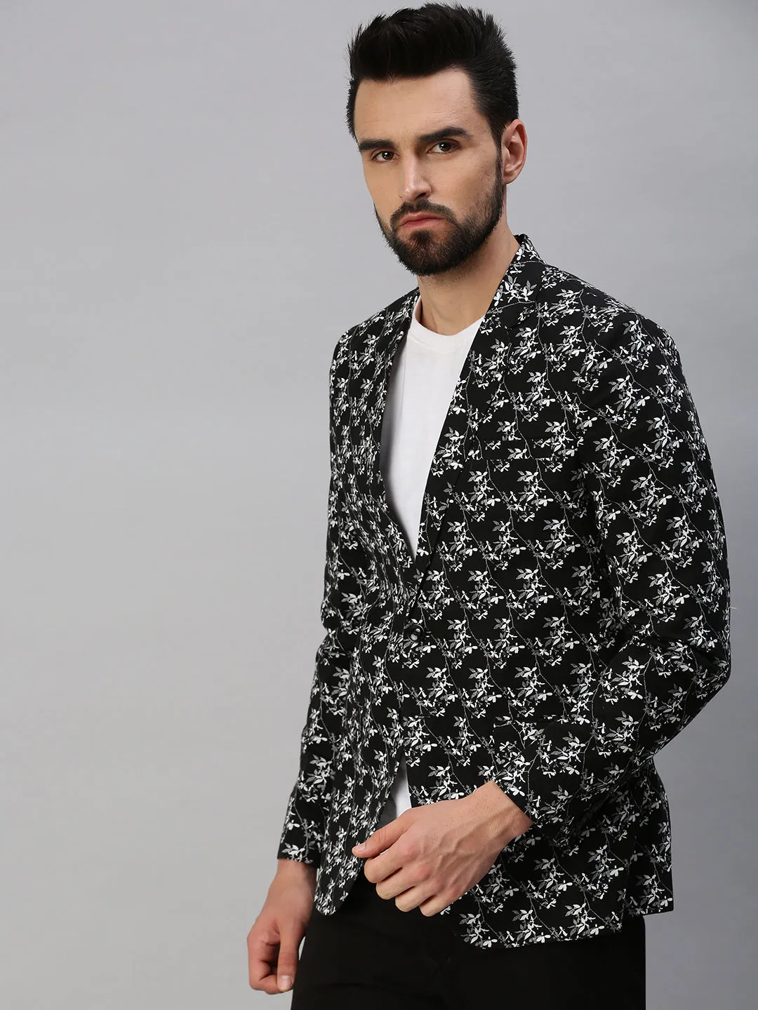 Men Black Printed Party Blazers