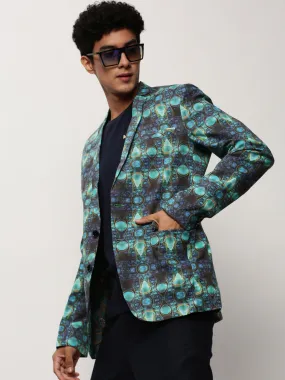 Men Blue Printed Casual Blazers