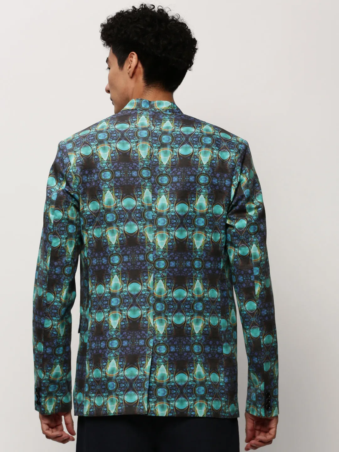 Men Blue Printed Casual Blazers