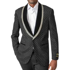 Men’s Black Diamond Pattern Tuxedo Blazer – Luxury Prom & Wedding Jacket