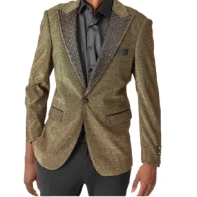 Men’s Gold Glitter Tuxedo Blazer with Embellished Lapel – Prom 2025