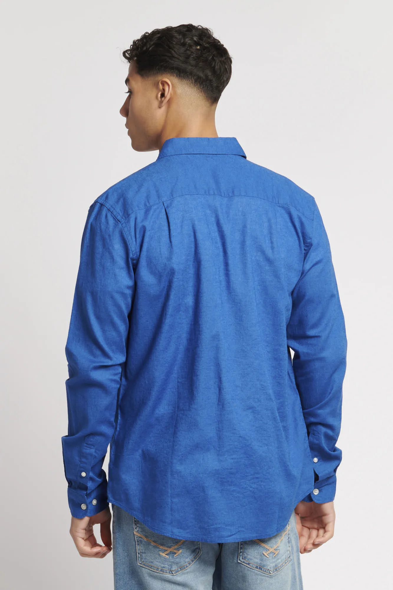 Mens Relaxed Linen Blend Long Sleeve Shirt in Deja Vu Blue