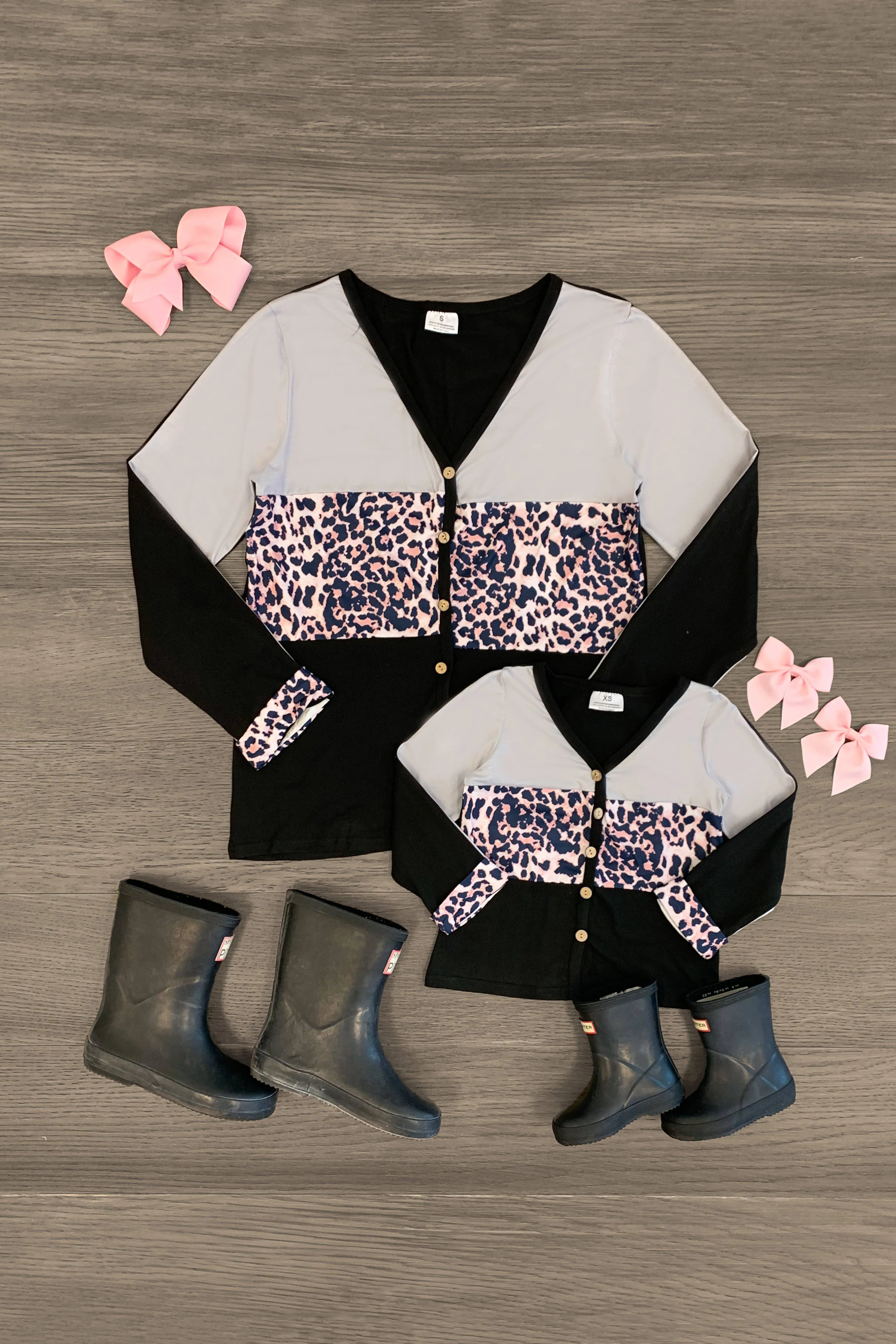 Mom & Me - Black & Pink Leopard Cardigan