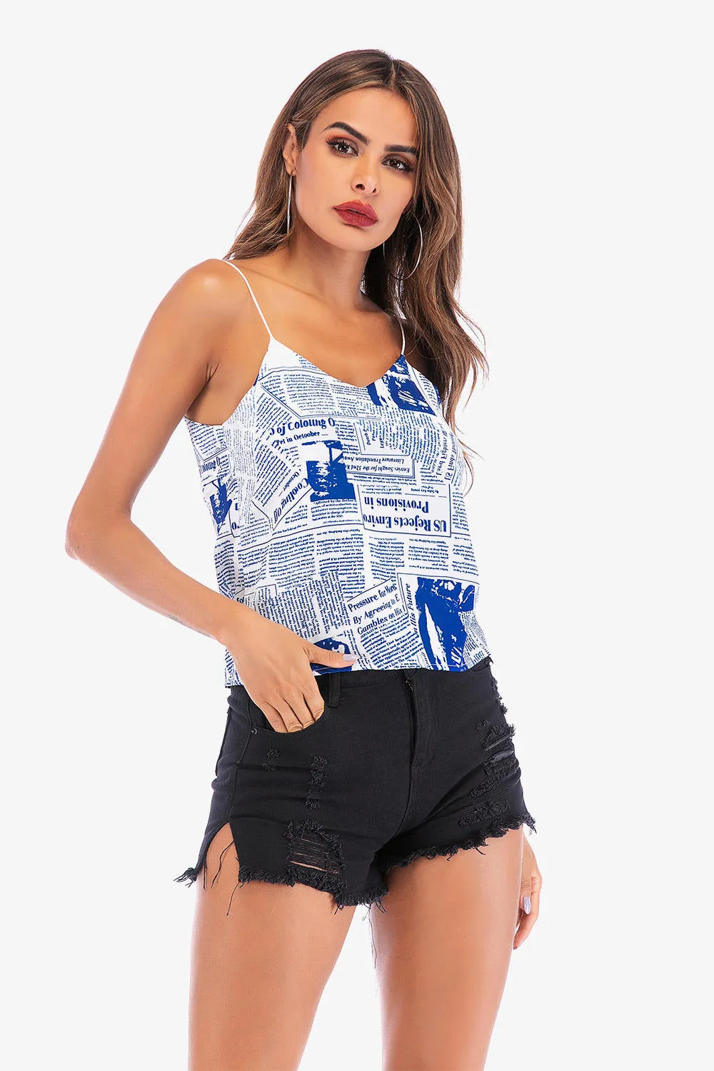 Newspaper Print Camisole Tank Tops