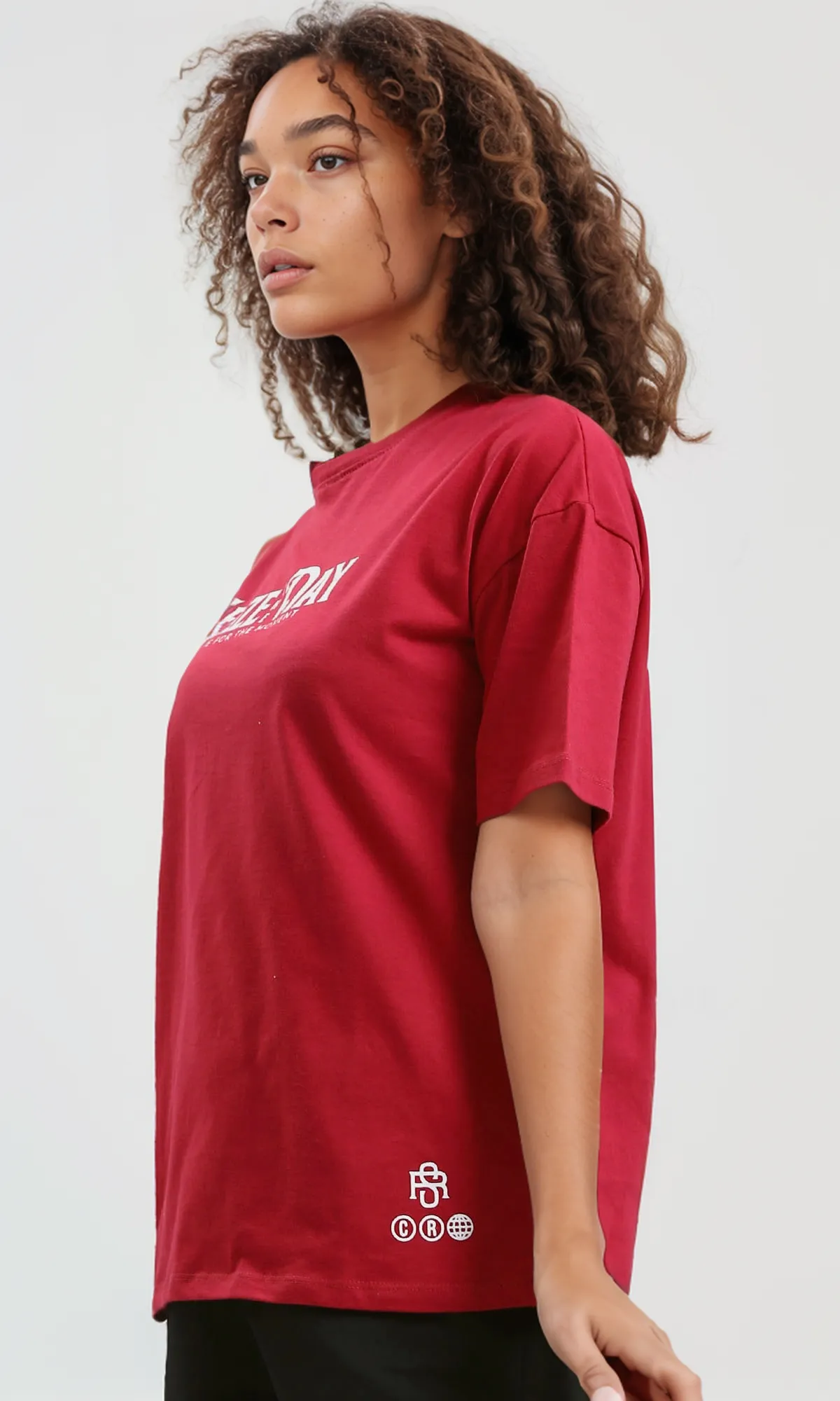 O189239 Slip On Dark Red Printed Cotton Summer Tee