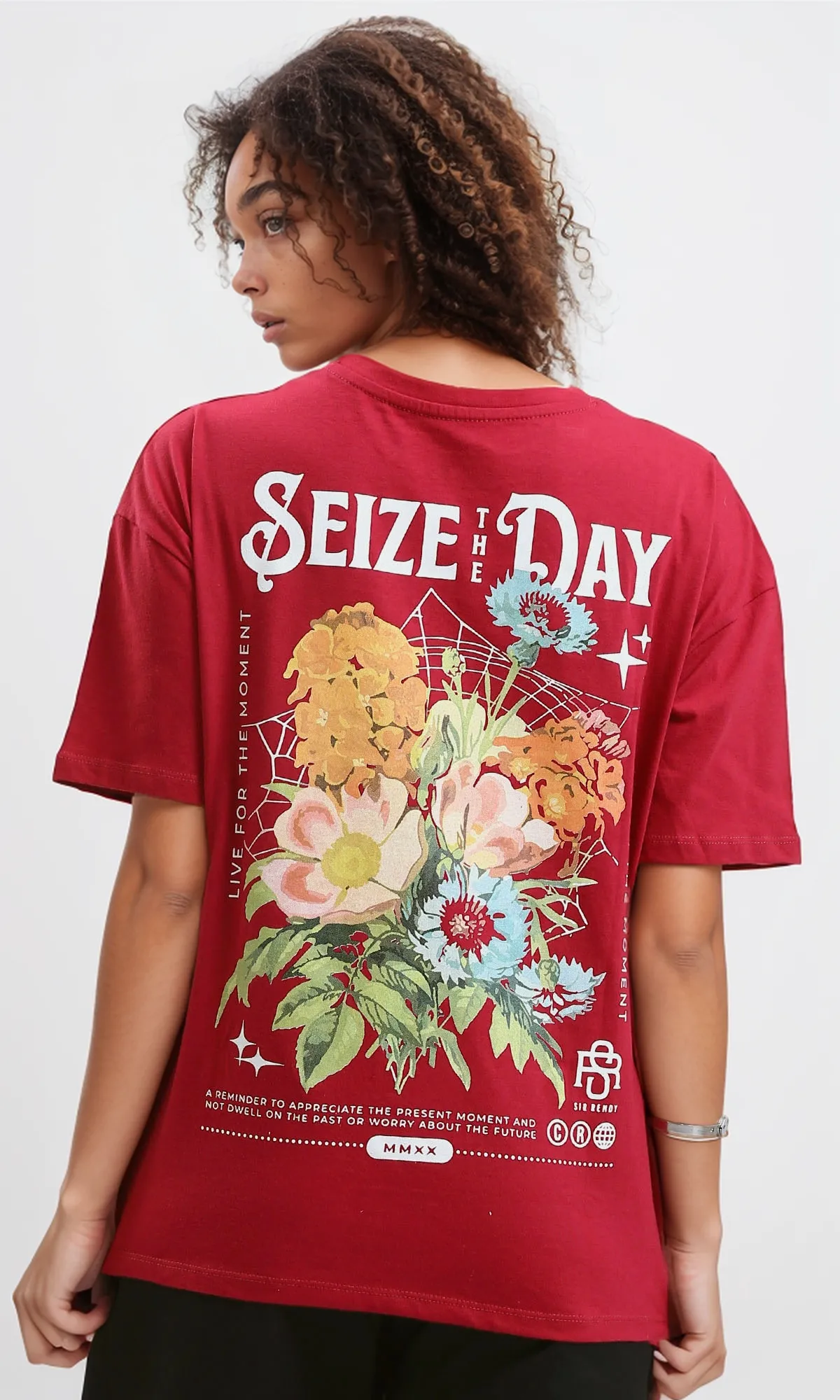 O189239 Slip On Dark Red Printed Cotton Summer Tee