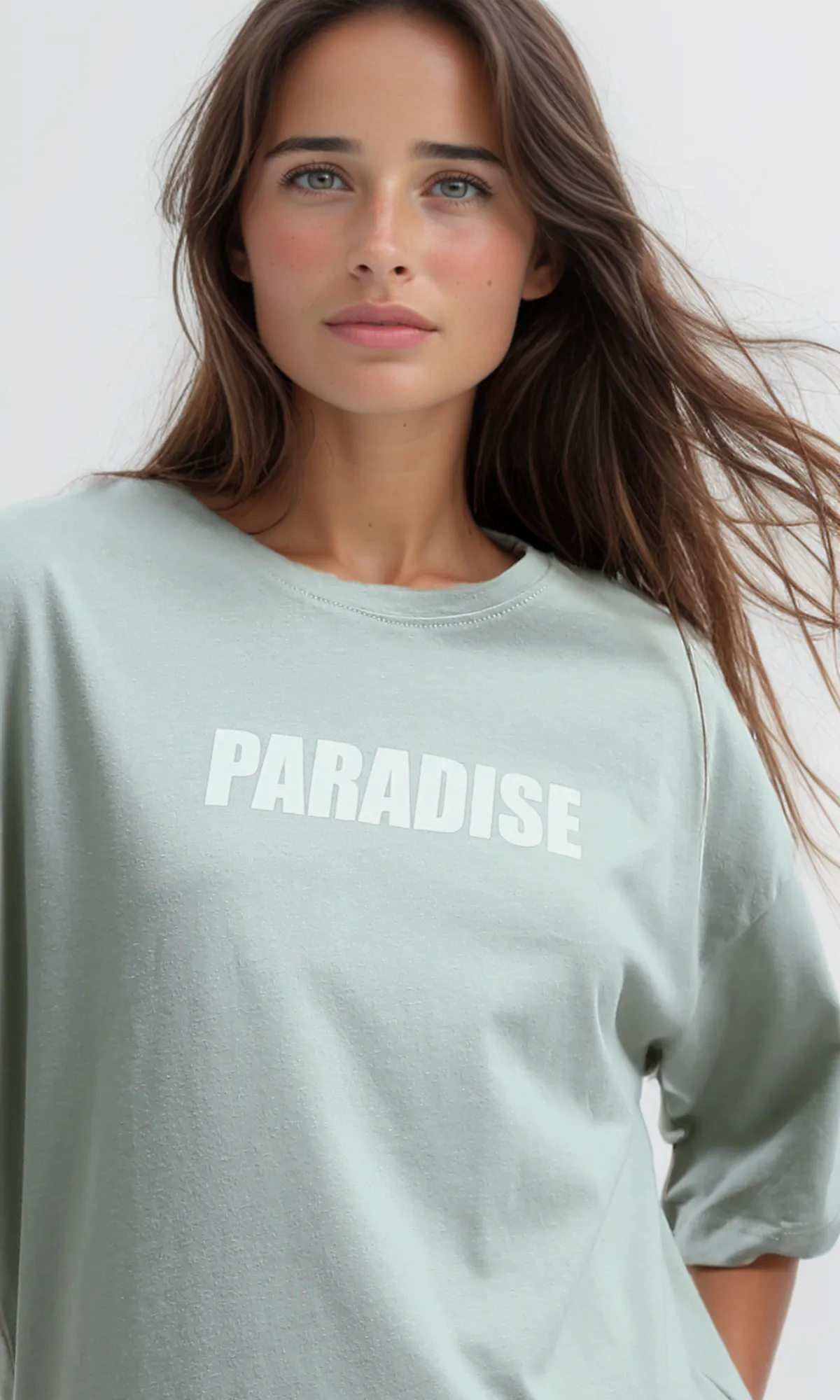 O192298 "Paradise" Print Light Grey Relaxed Fit Tee