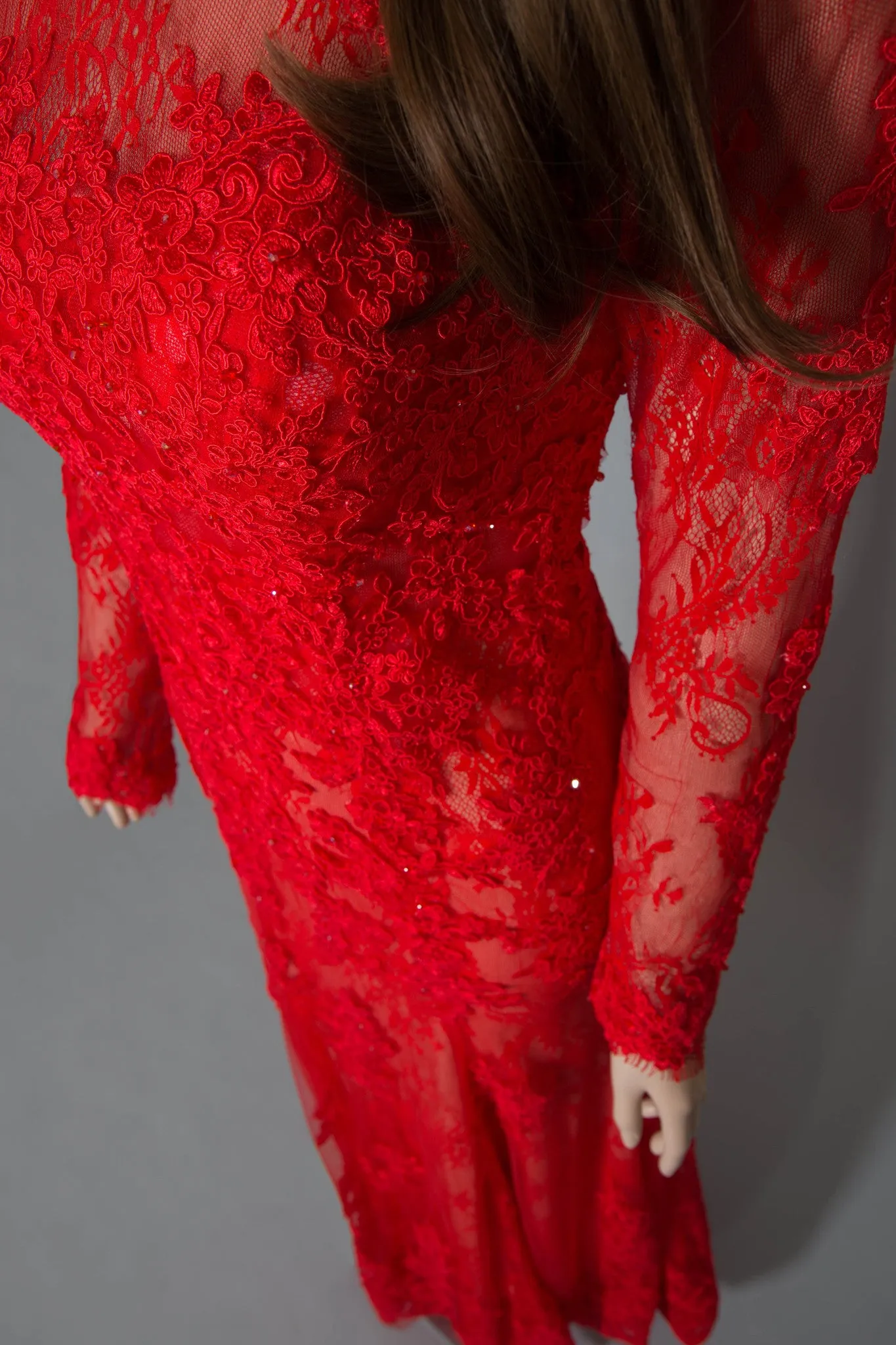 Red Long Sleeve Lace Gown (#Bella)