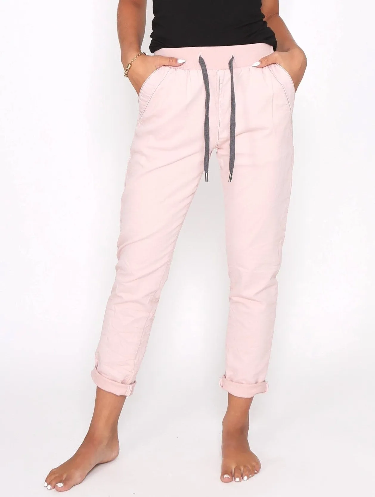 Riley Stretch Denim Joggers - Blush