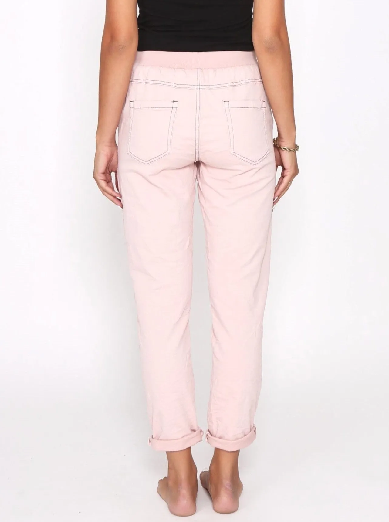 Riley Stretch Denim Joggers - Blush