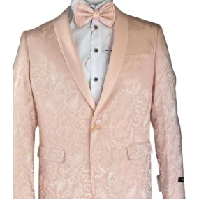 Rose Gold Paisley & Matching Bowtie with Black Shawl Lapel Prom Blazer