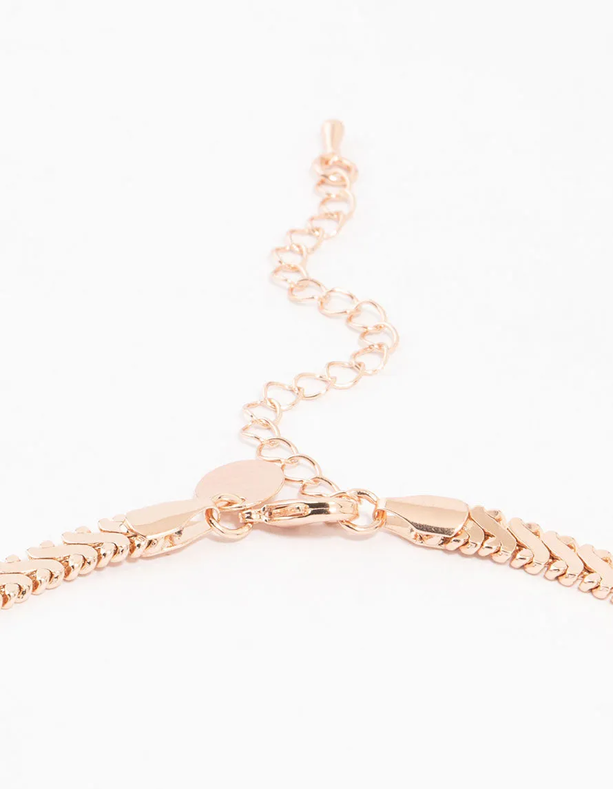 Rose Gold Plated Flat Edged Detailed Necklace