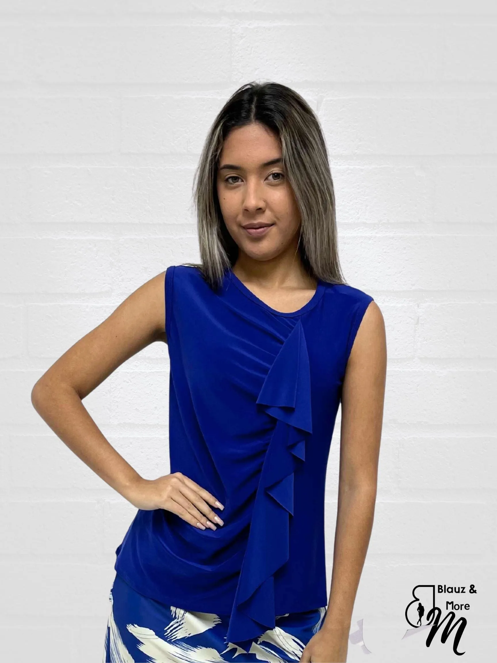 Round neck Ruffle on side sleeveless with rushing Top - T456