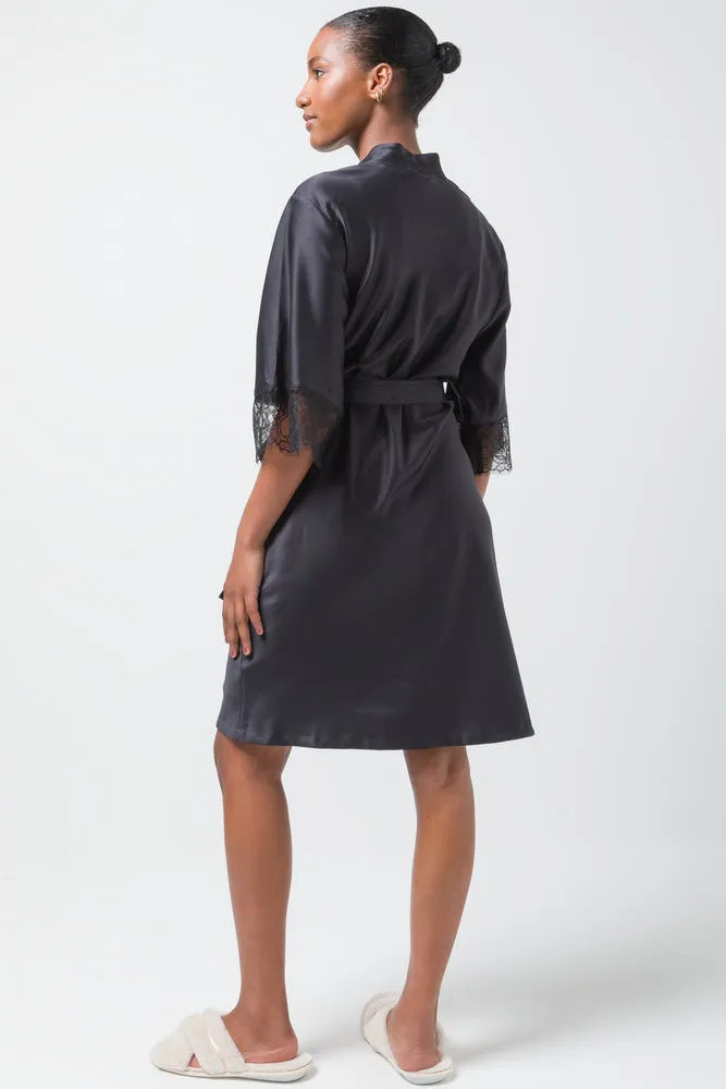 Satin Kimono Sleeve Gown Black