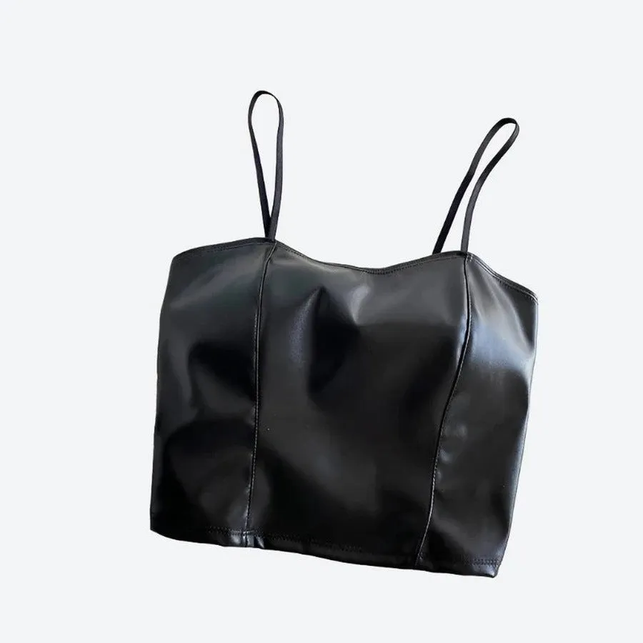 Sleek Faux Leather Camisole Tops