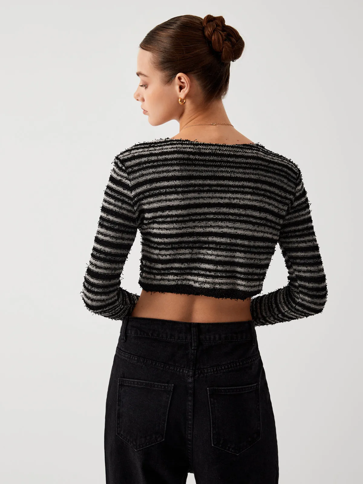 Stripe Fuzzy Fly Trendy Away Crop Cardigan