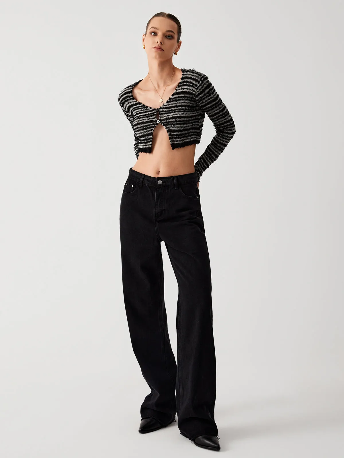 Stripe Fuzzy Fly Trendy Away Crop Cardigan