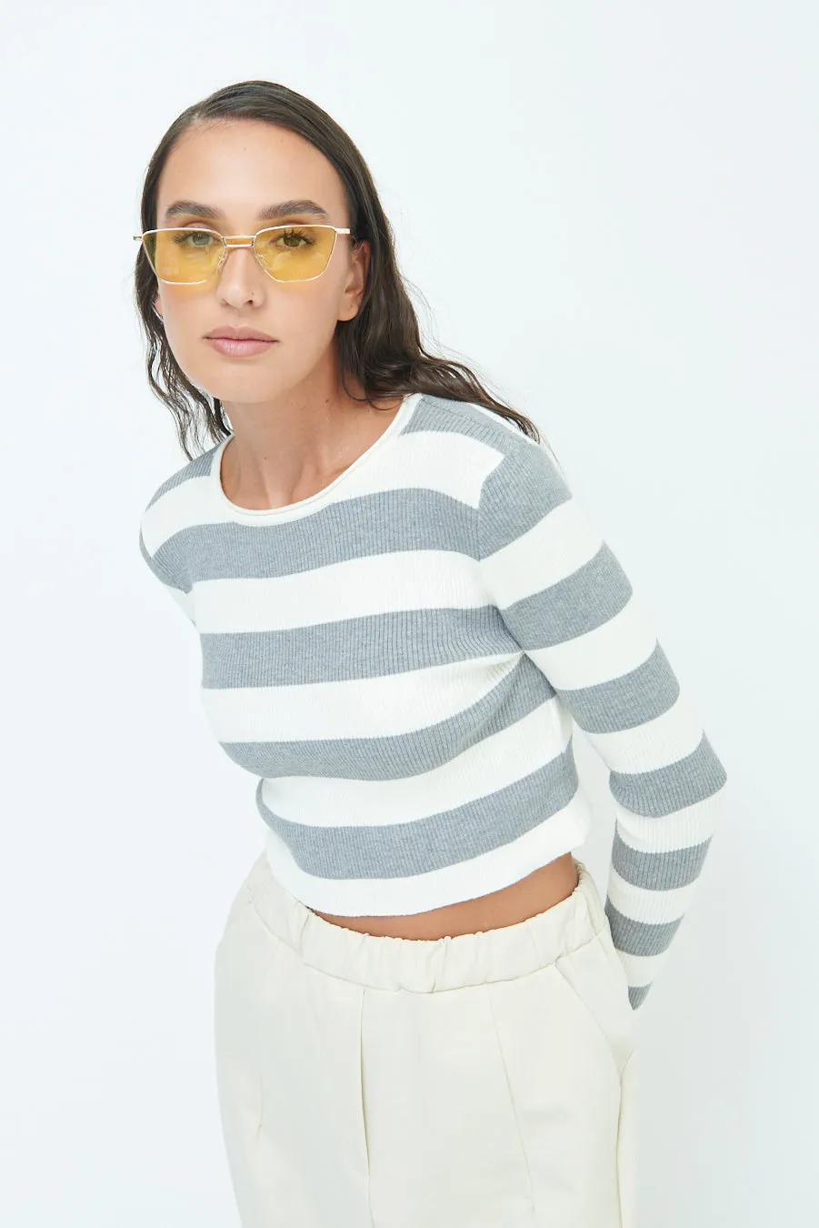 Striped ribbed crop top wholesale