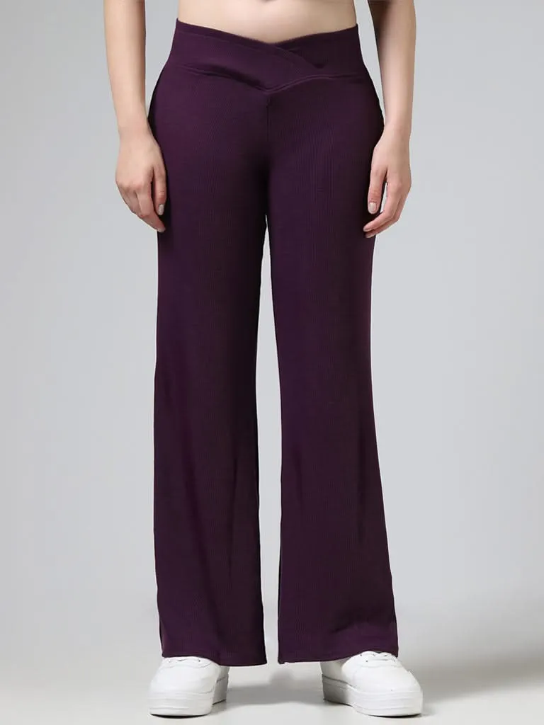 Superstar Dark Purple Crisscross Waist Wide-Leg Track Pants