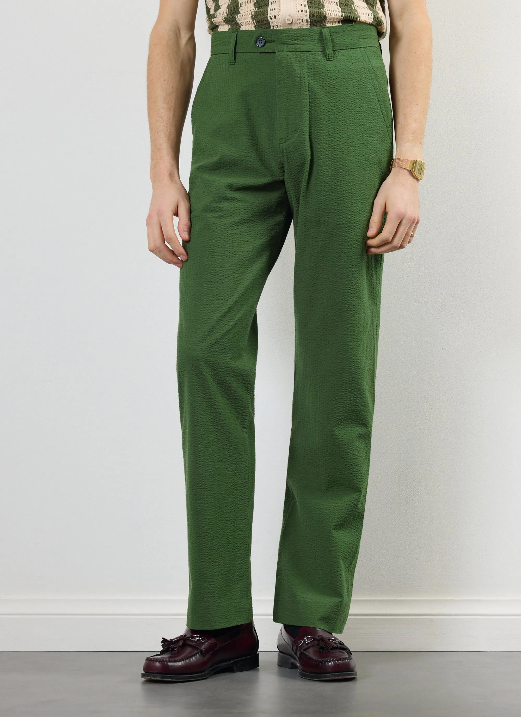 Tailored Seersucker Trousers | Forest