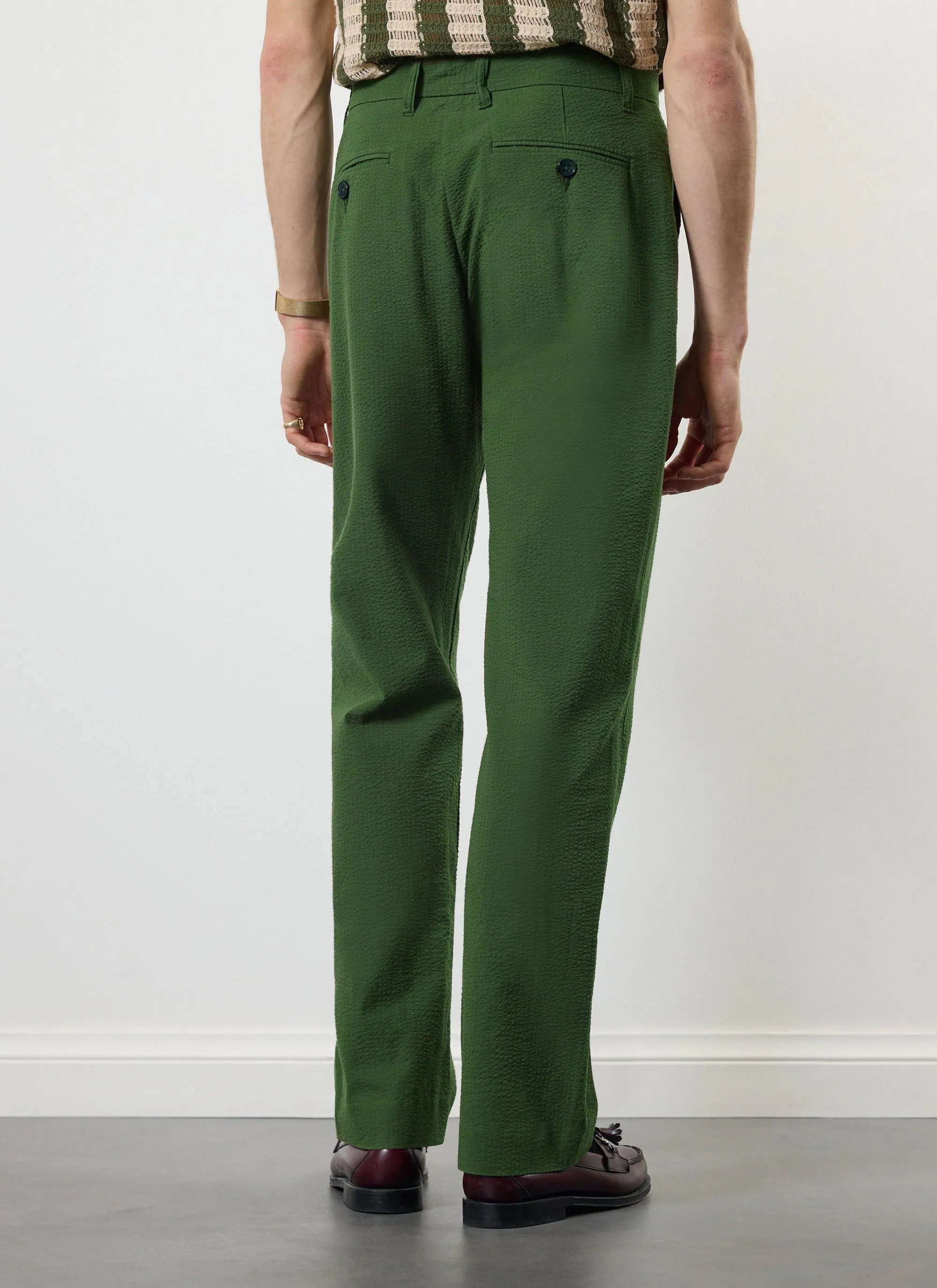 Tailored Seersucker Trousers | Forest