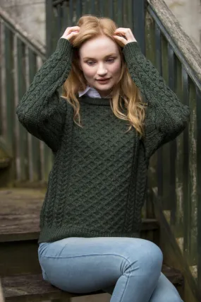 Traditional Women's Aran Sweater Super Soft-Green