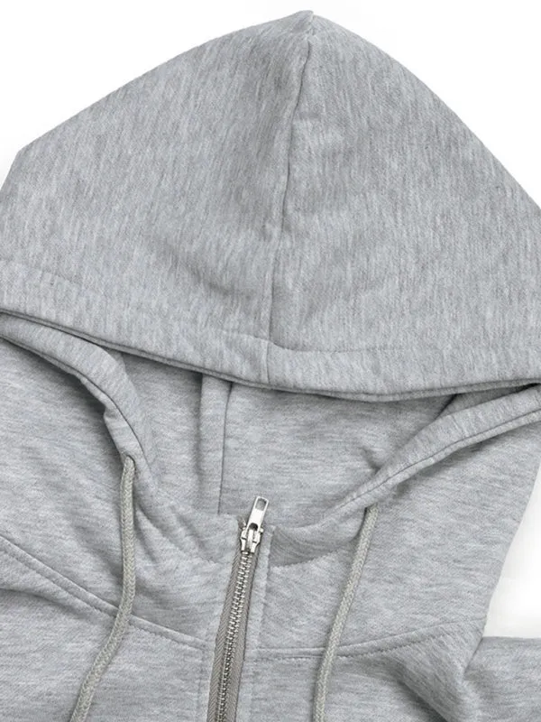 Trendy Heather Gray Zip-Up Hoodie with Studded Sleeves