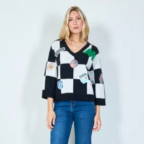 Trendy patchwork v-neck sweater wholesale