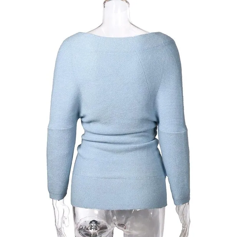 Women's Crossed V Neck Soft Knit Sweater Pullover