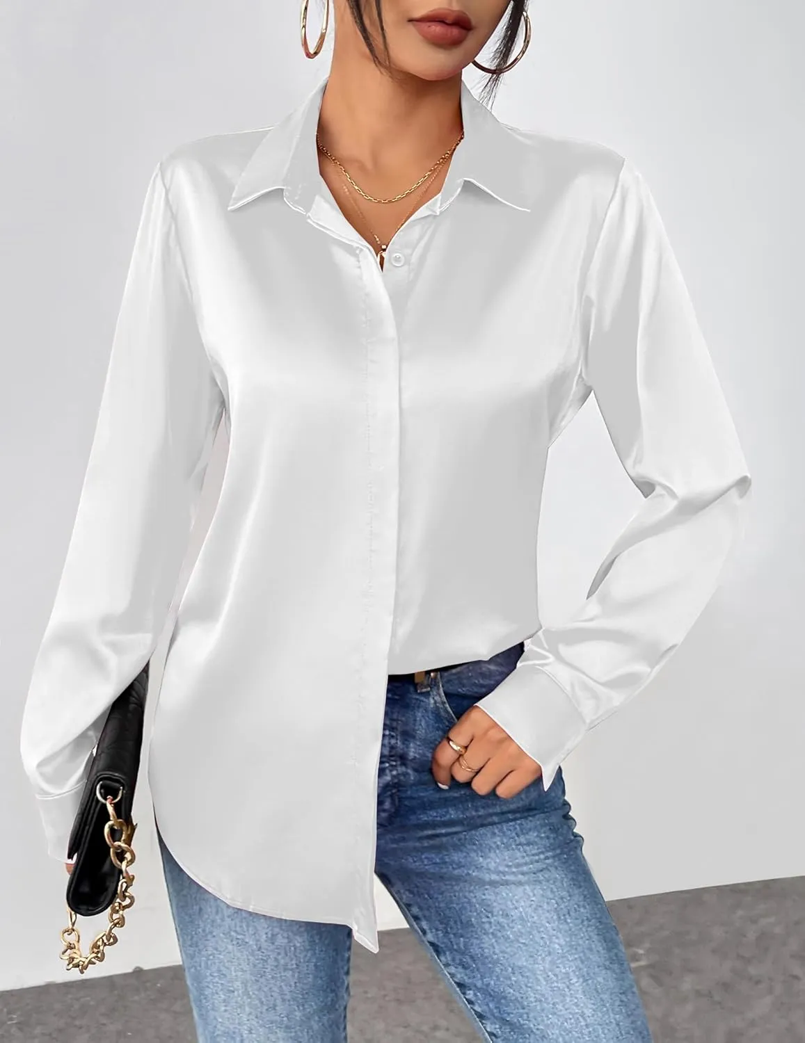 Zeagoo Satin Blouses for Women Casual Long Sleeve Button Down Silk Shirts Dressy Business Work Tunic Top