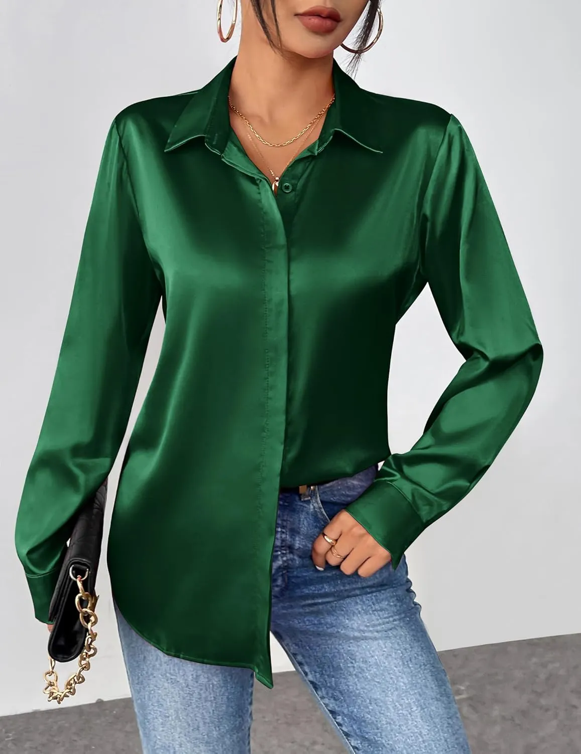 Zeagoo Satin Blouses for Women Casual Long Sleeve Button Down Silk Shirts Dressy Business Work Tunic Top