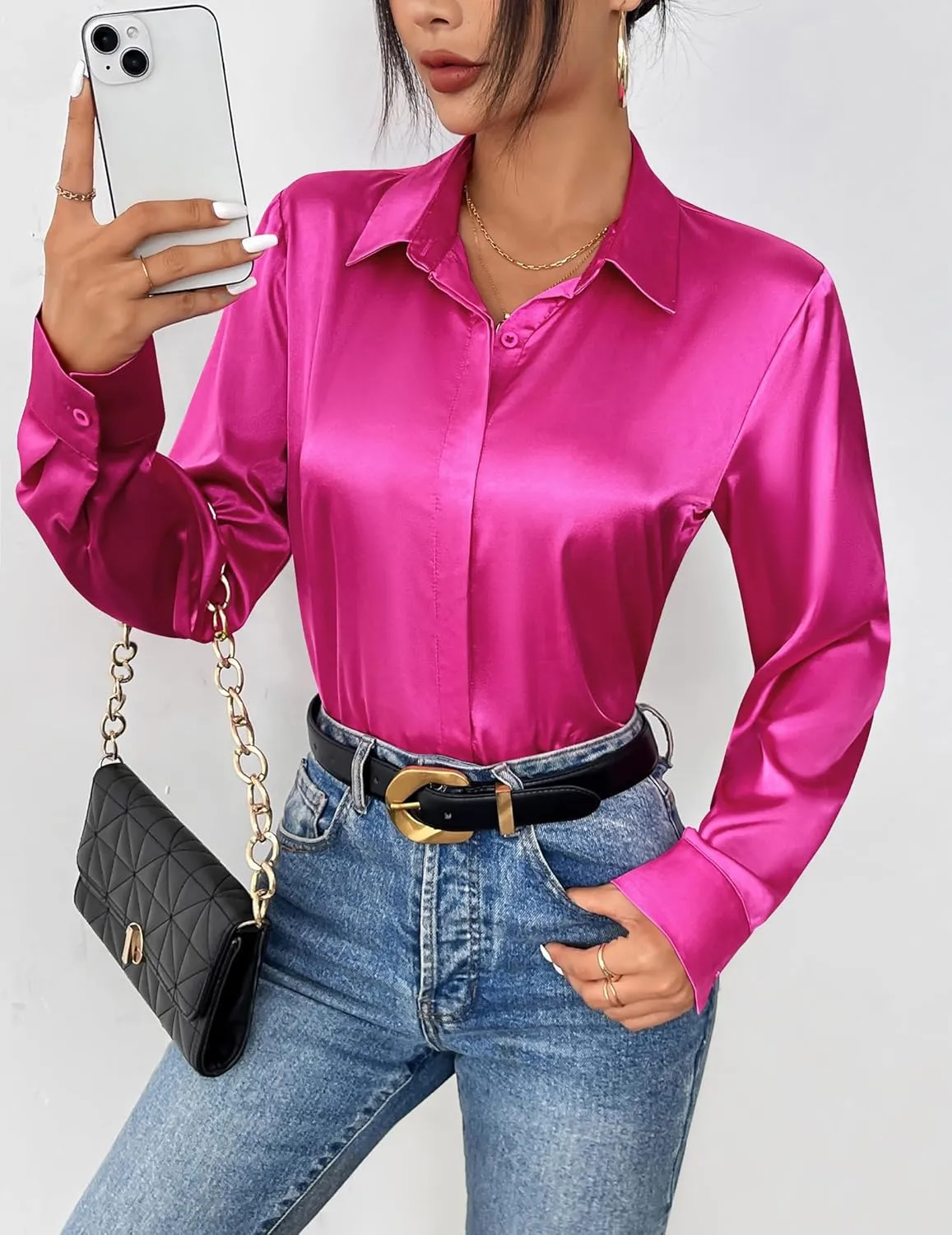 Zeagoo Satin Blouses for Women Casual Long Sleeve Button Down Silk Shirts Dressy Business Work Tunic Top