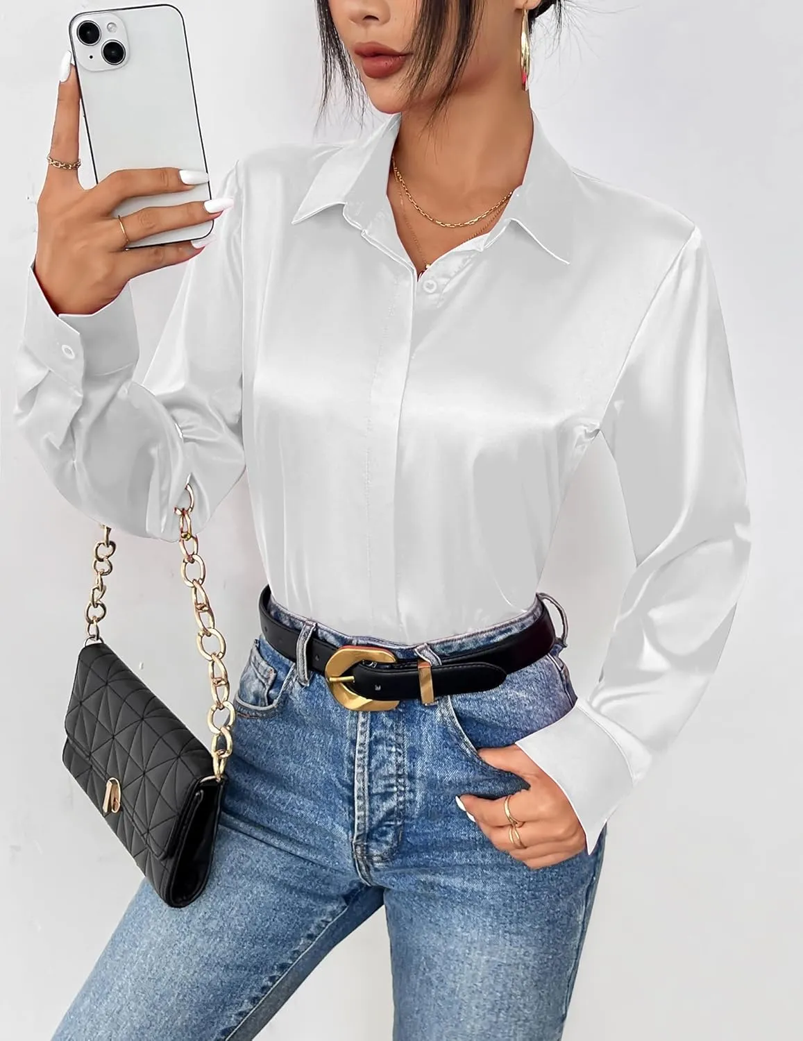 Zeagoo Satin Blouses for Women Casual Long Sleeve Button Down Silk Shirts Dressy Business Work Tunic Top