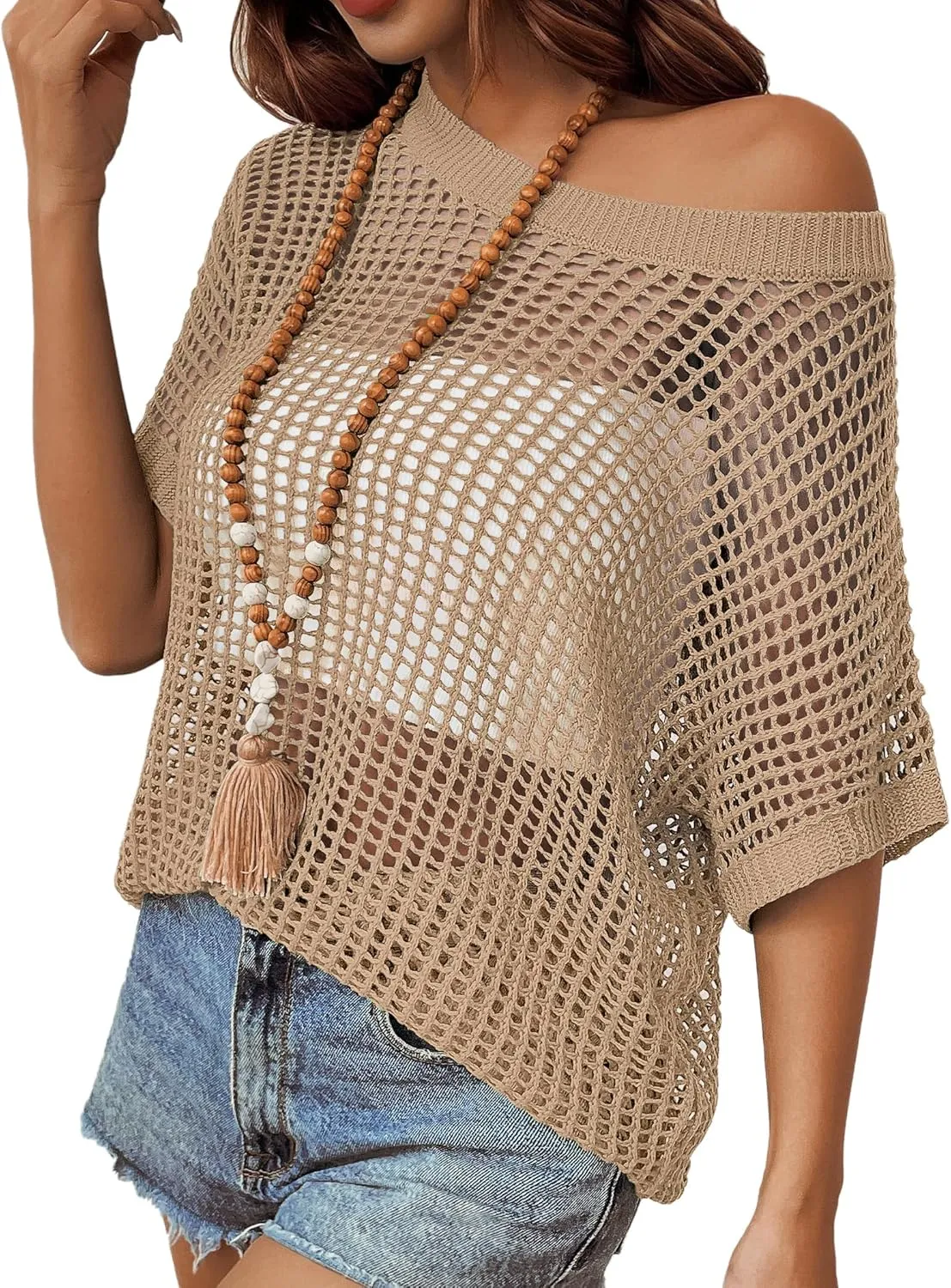 Zeagoo Short Sleeve Crochet Sweater Tops